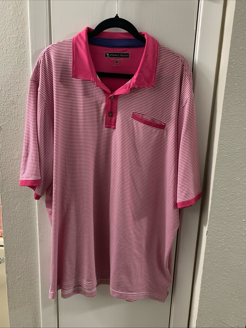 Pebble Beach Performance 2XL Men's Golf Polo Pink & White Striped